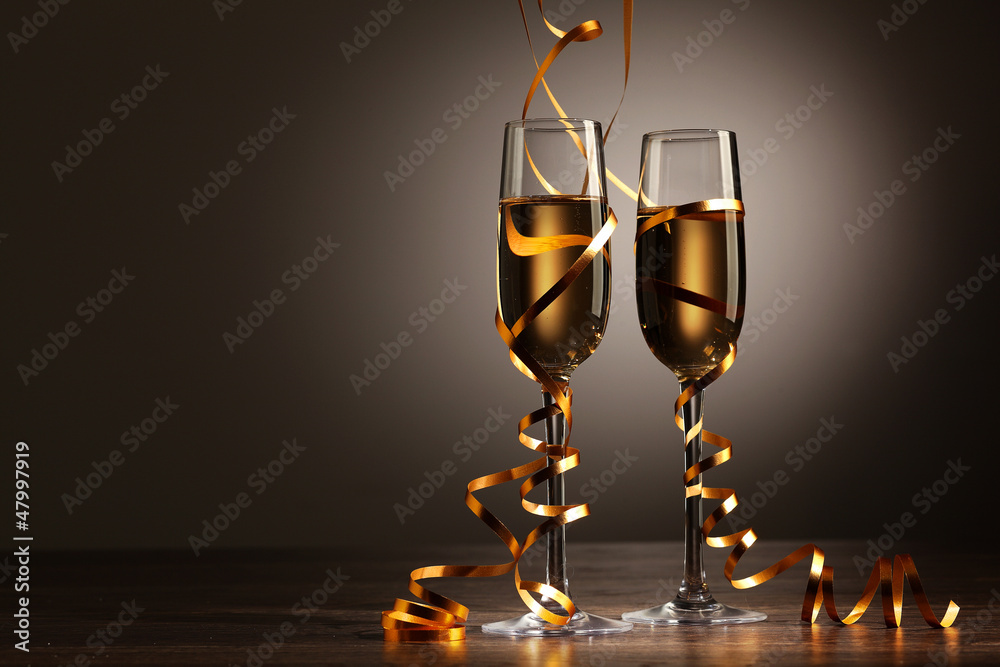 Glasses of champagne at new year party - obrazy, fototapety, plakaty 