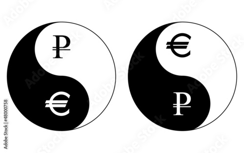 Yin-Yang currency symbols, ruble-euro, vector photo