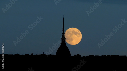 Italy Torino The Mole Antonelliana moonrise