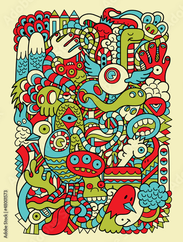 Hipster Doodle Monster Collage Background