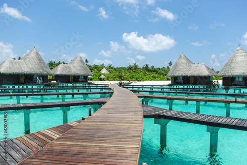 Fototapeta Naklejka Na Ścianę i Meble -  Water villas on tropical island on Maldives