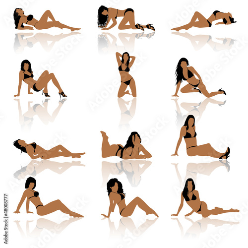 Set of women in bikini, vector