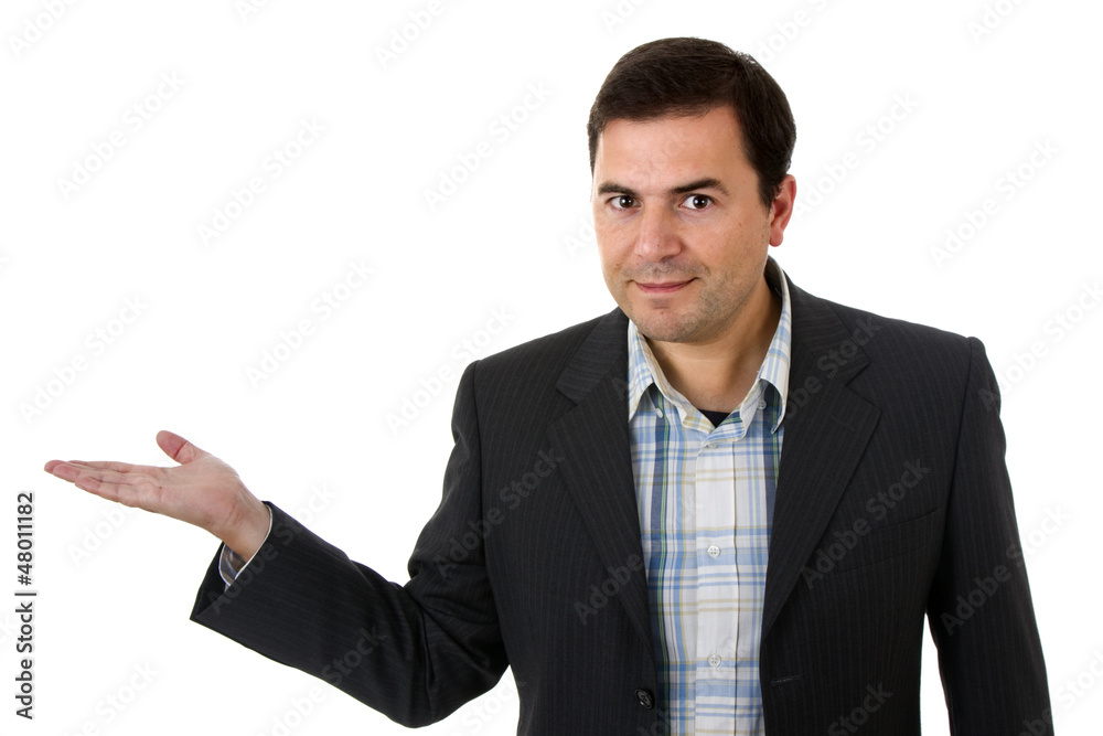 businessman smiling doing the ok sign over a white background businessman smiling doing the ok sign over a white background