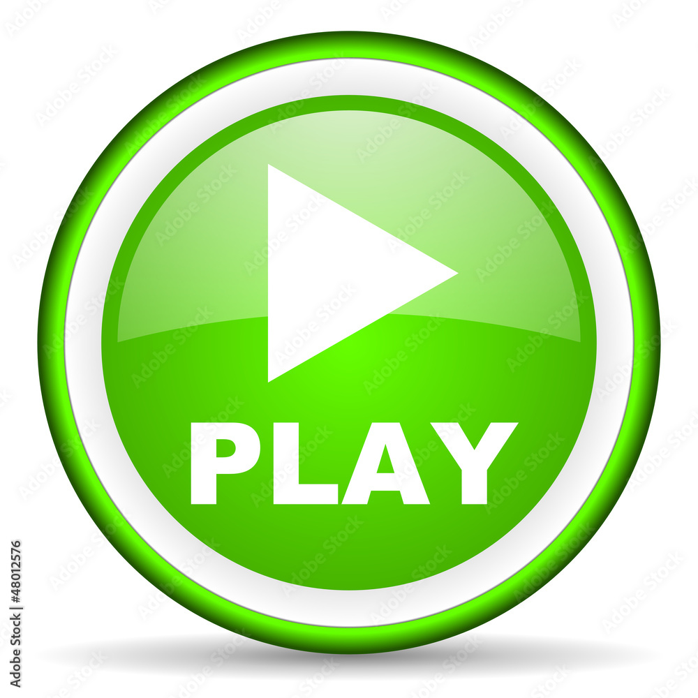 play green glossy icon on white background play green glossy icon on white background