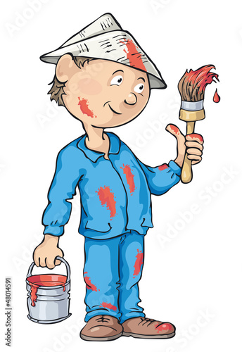 Painter Spattered With Red Paint