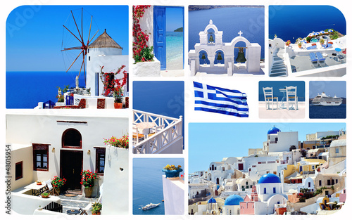 Collage of summer photos in Santorini island  Greece