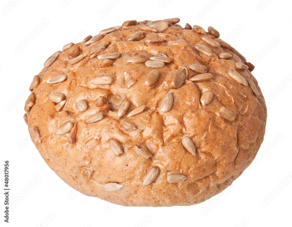 Round sandwich bun with sunflower seeds isolated on white backgr Round sandwich bun with sunflower seeds isolated on white backgr