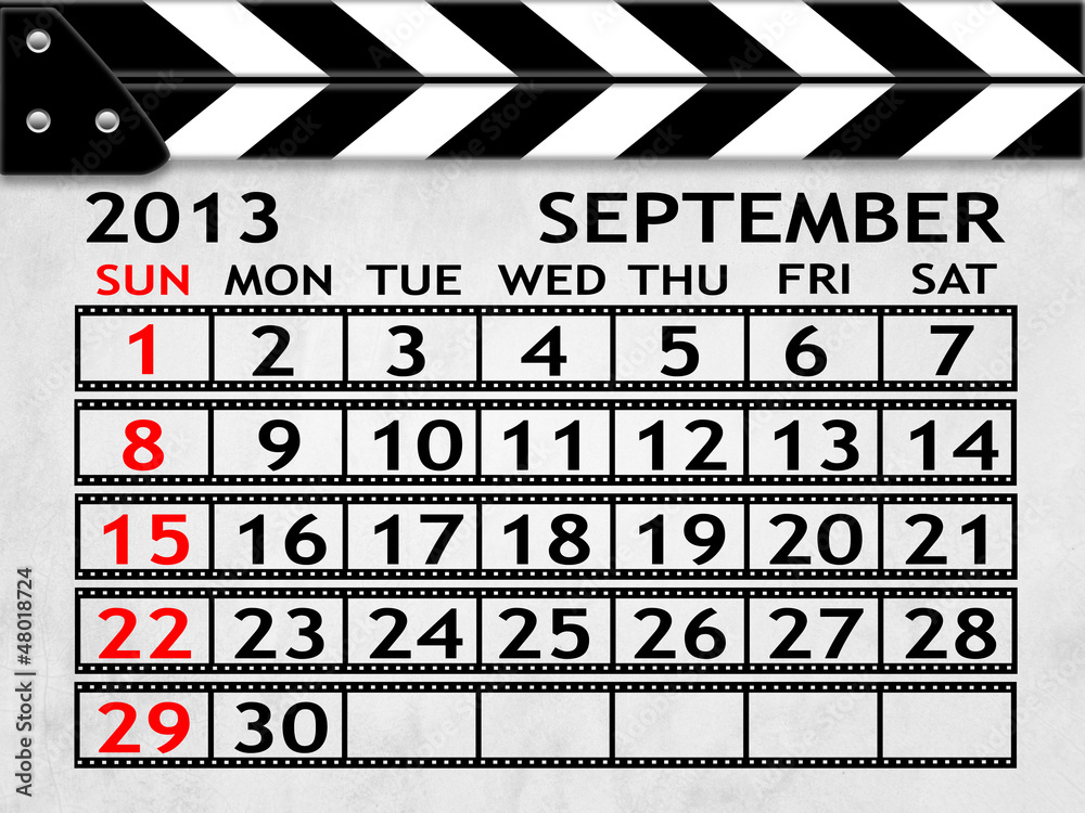 Calendar September 2013, Clapper board or slate style