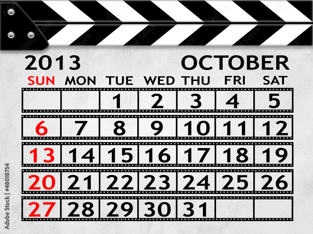 Calendar October 2013, Clapper board or slate style
