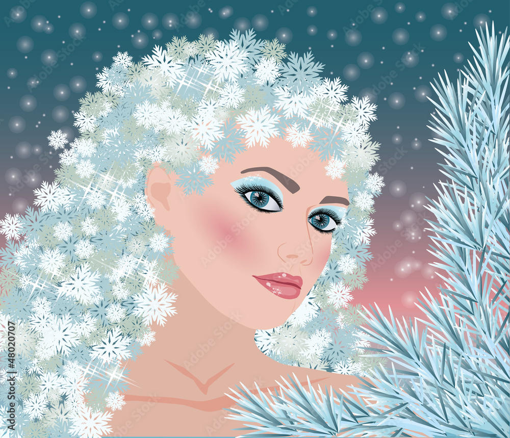 Winter girl seasons card, vector illustration Winter girl seasons card, vector illustration