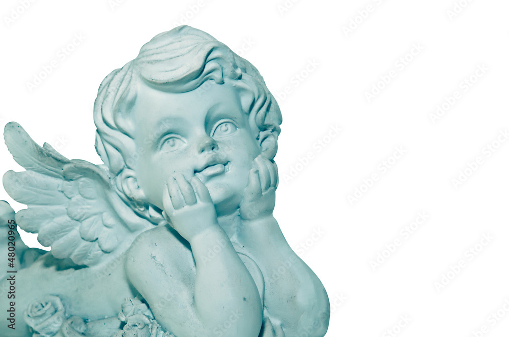 Obraz premium Cupid sculpture isolated on white background Right space for you