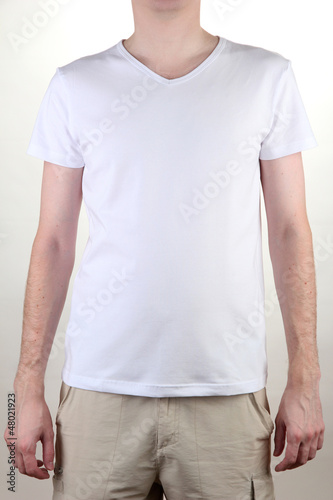man in white T-shirt close-up