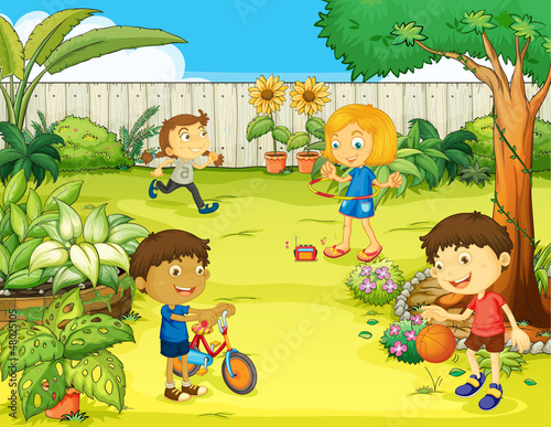 Kids playing in a beautiful nature