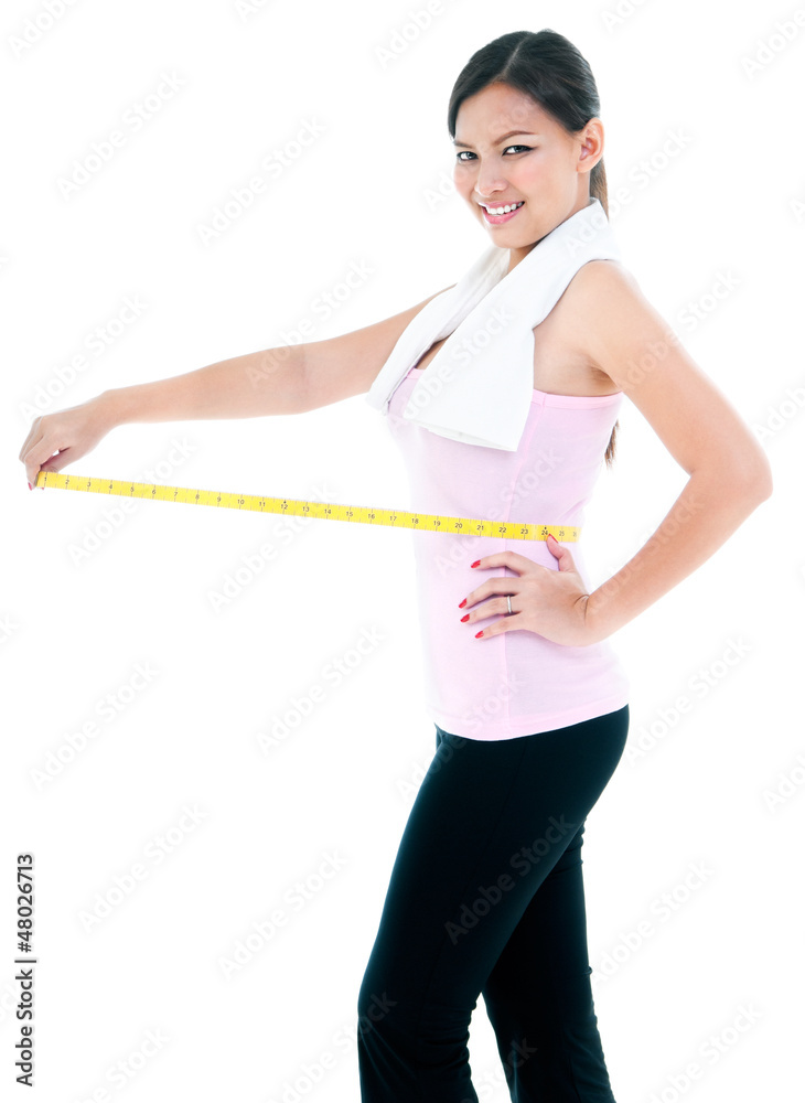 Healthy Young Woman Holding Measuring Her Waist Healthy Young Woman Holding Measuring Her Waist