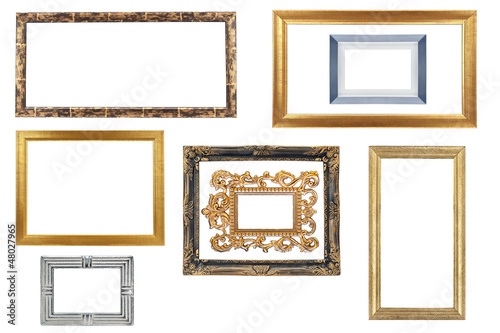 Set of golden and silver frame isolated on white background