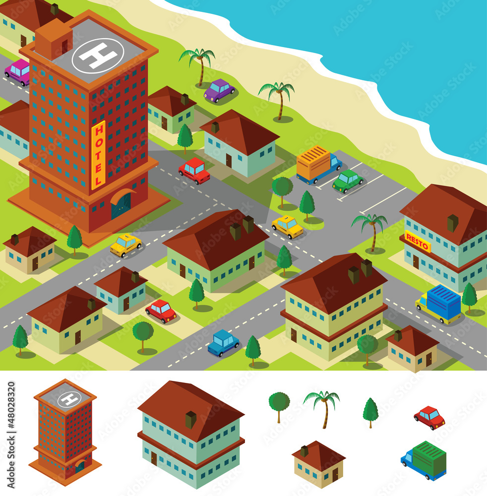 isometric hotel near beach