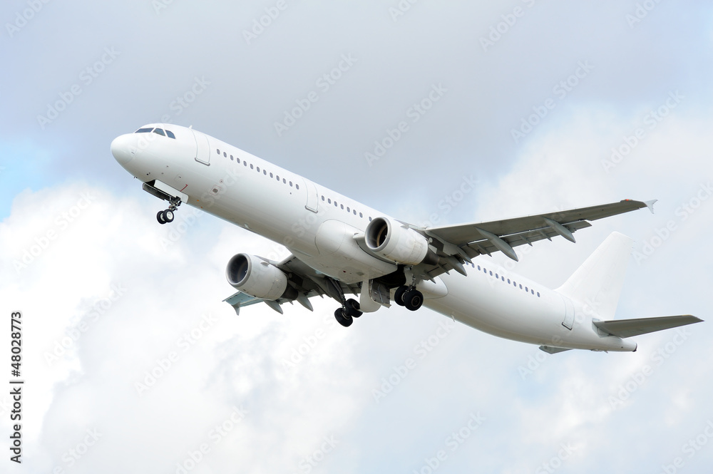 Passenger airplane takeoff from active runway Passenger airplane takeoff from active runway