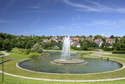 round fountain at urban park, Stuttgart