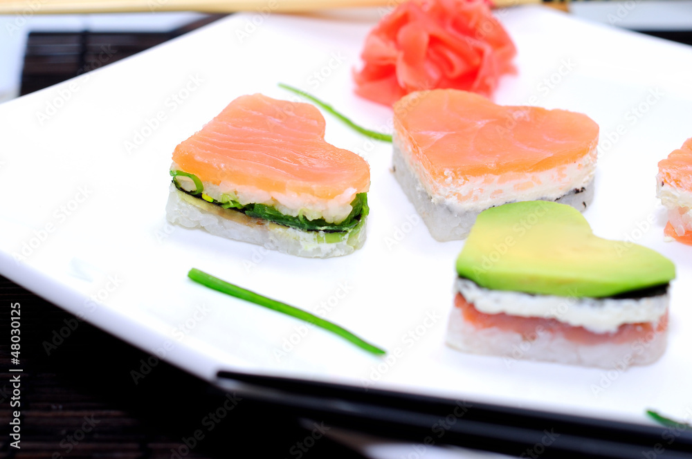 Sushi in the shape of a heart Valentine's day Sushi in the shape of a heart Valentine's day