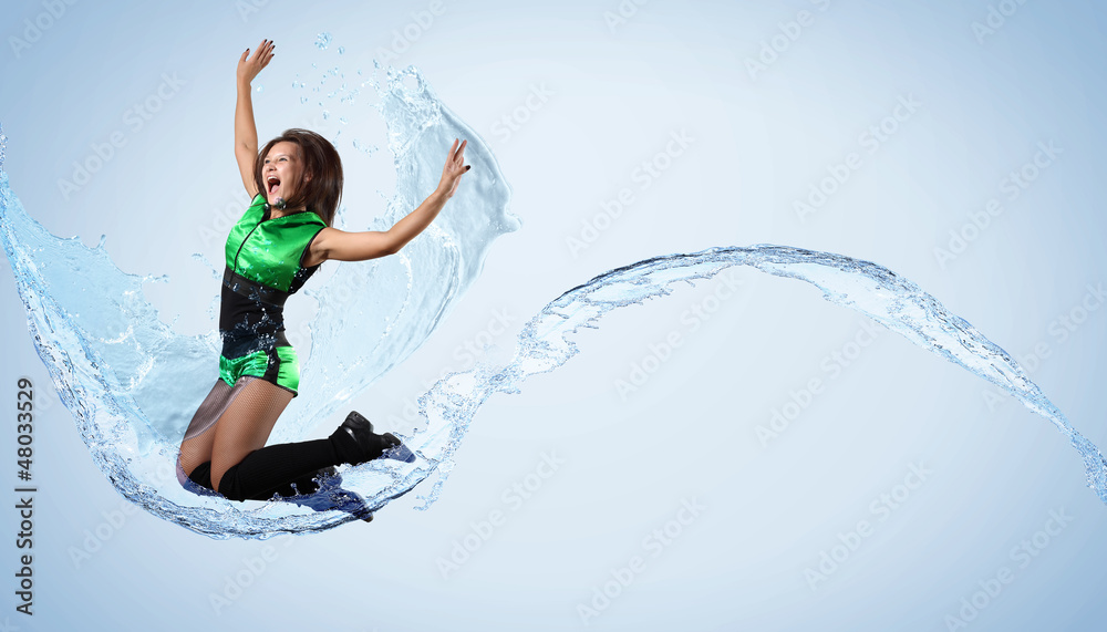 Young woman dancer. With lights effect. Young woman dancer. With lights effect.