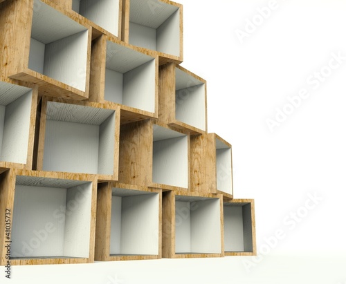 Open wooden boxes on stack, background