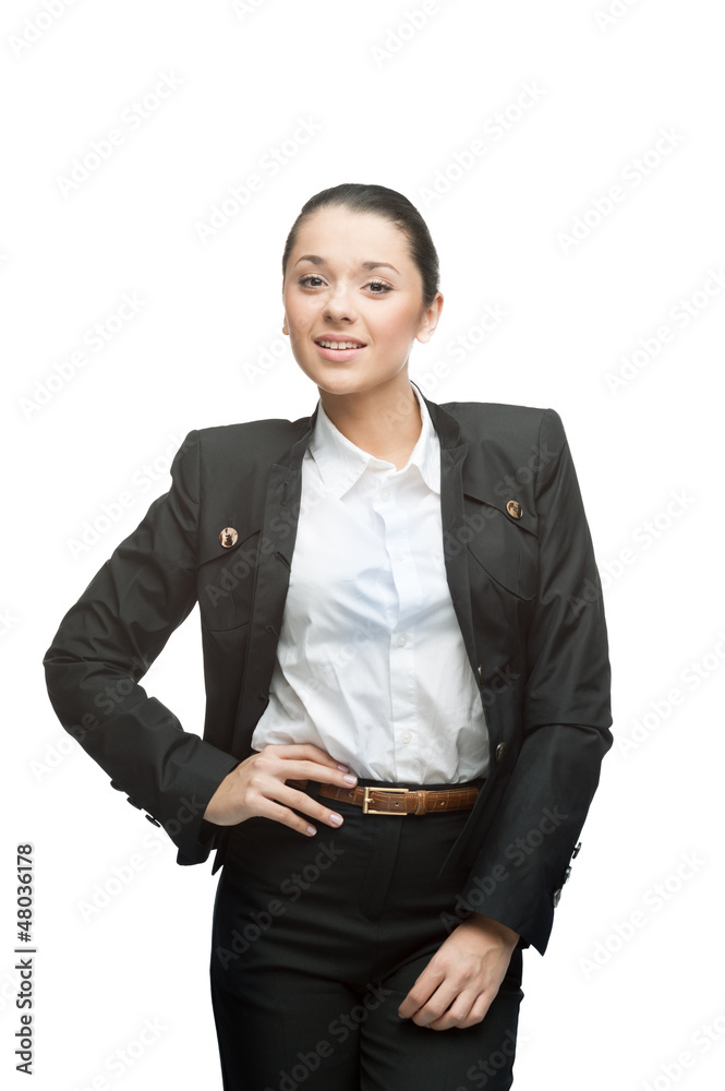 young cheerful businesswoman on white young cheerful businesswoman on white