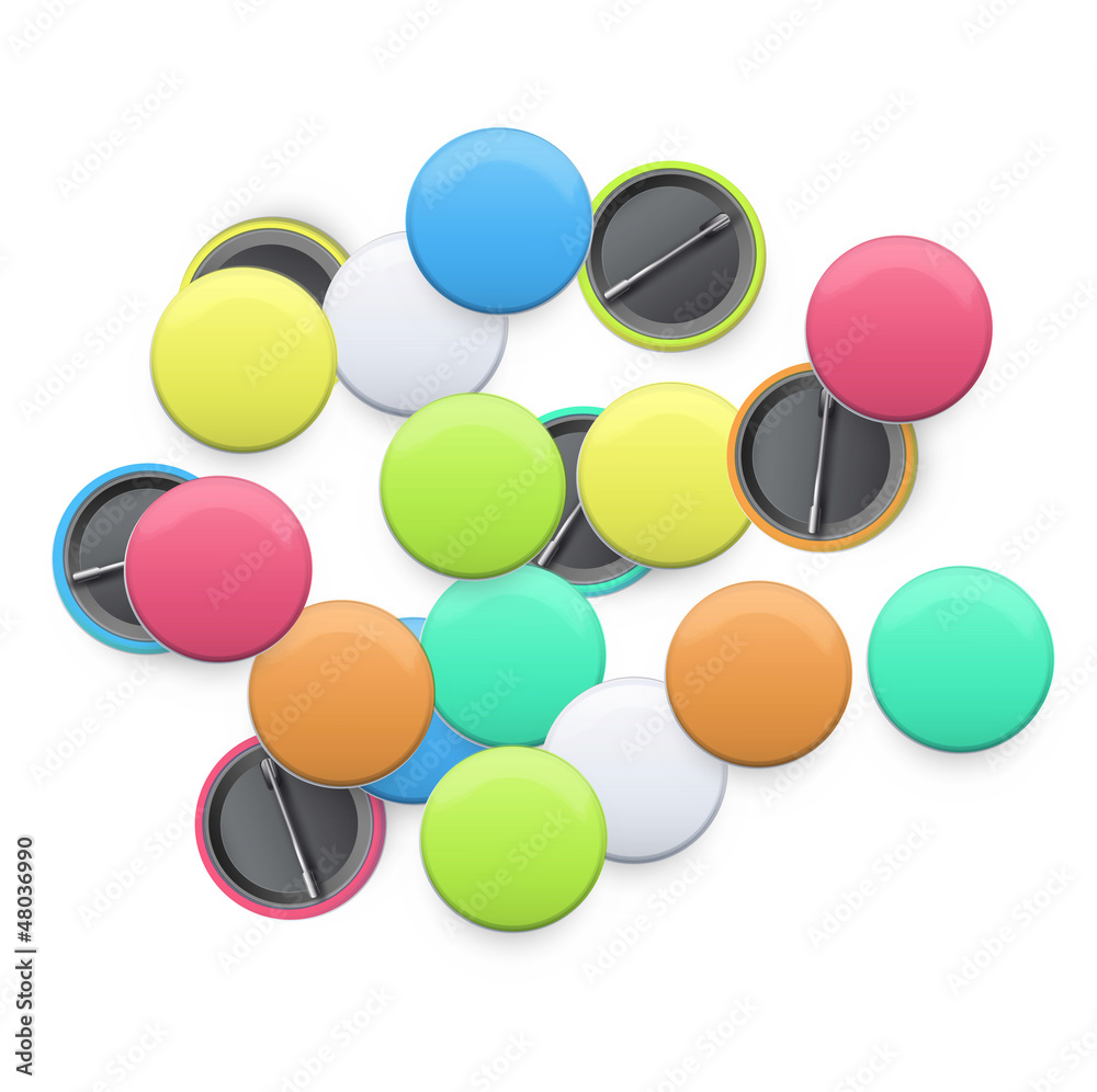 Collection of colorful badges on isolated white background.