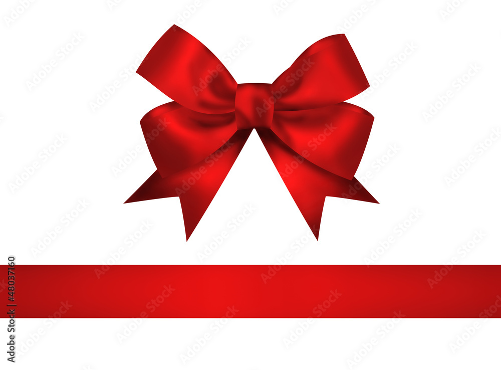 Fototapeta premium Red bow and ribbon isolated on white background. Closeup llustra