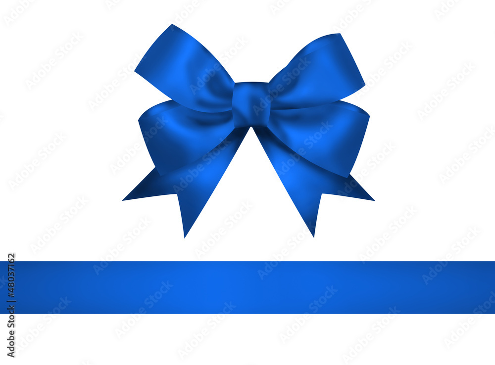 Blue bow and ribbon isolated on white background. Closeup llustr Blue bow and ribbon isolated on white background. Closeup llustr