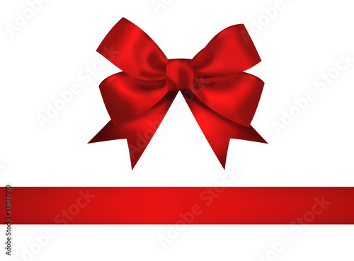 Red bow and ribbon isolated on white background. Closeup llustra