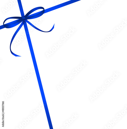 Blue ribbons with bow background isolated on white. Illustration
