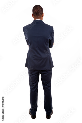 African American business man from the back over white backgroun
