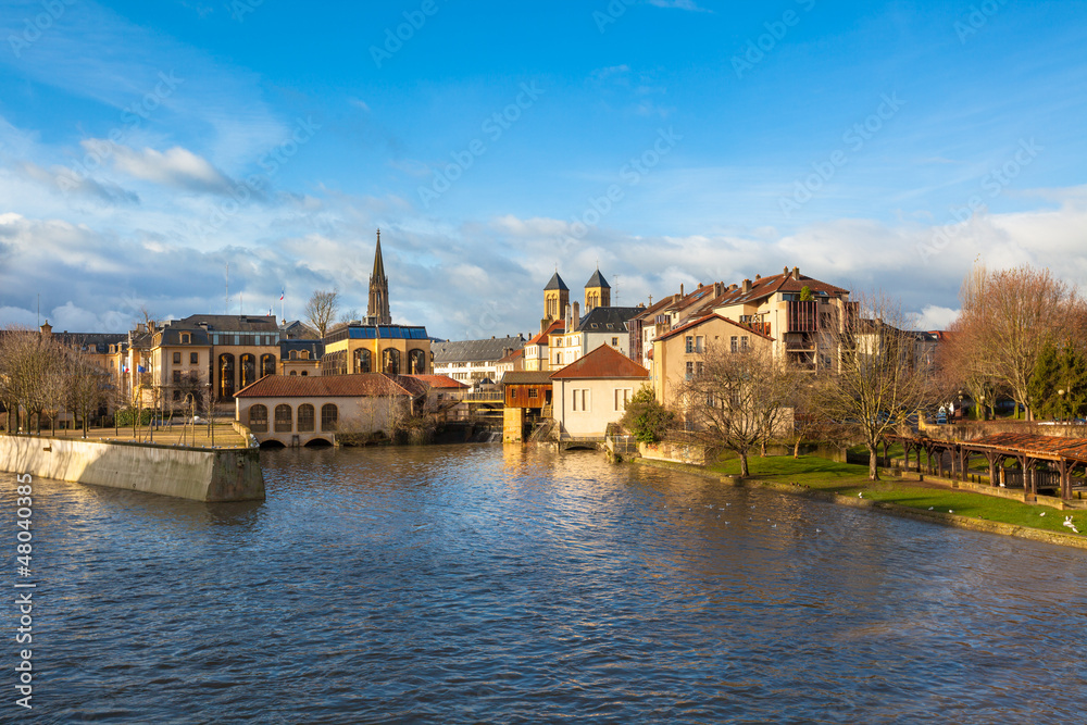 The Moselle River Flows through the Ancient Town of Metz, France