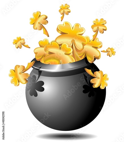 St Patrick Pot with Golden Shamrocks-Marmitta Quadrifogli d'Oro