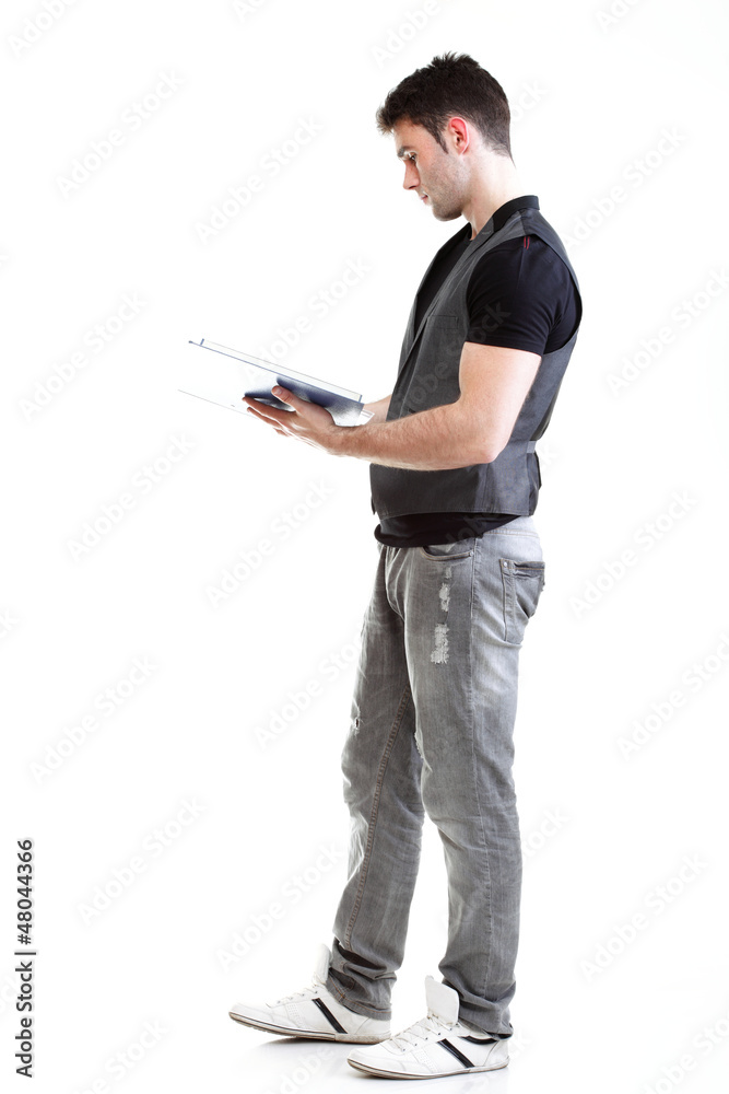 Portrait of young male student with folder Isolated Portrait of young male student with folder Isolated