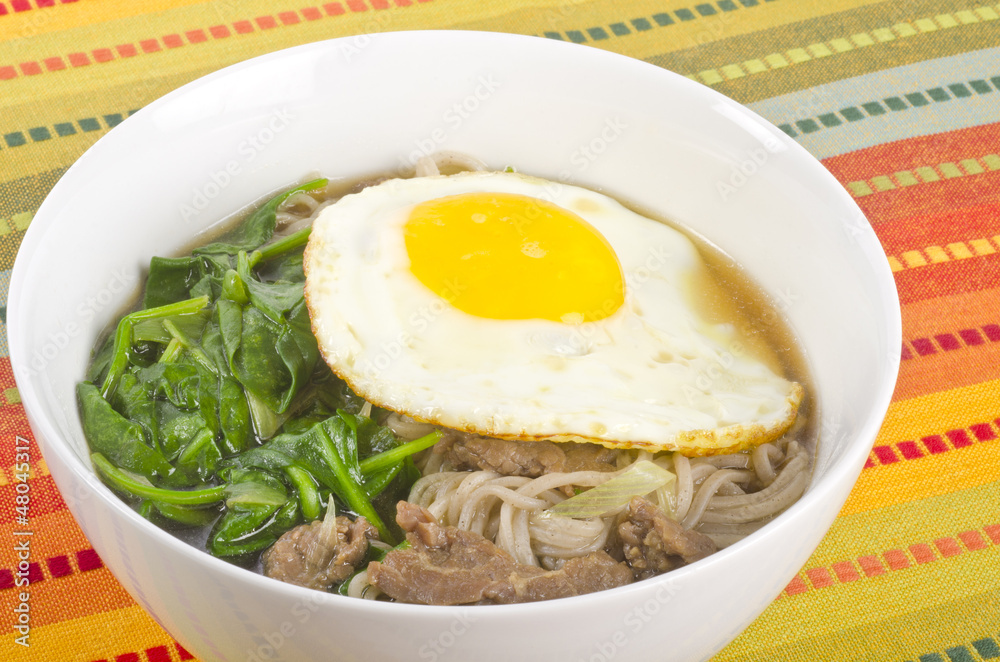Buckwheat Noodle Soup with Fried Egg and Vegetable Buckwheat Noodle Soup with Fried Egg and Vegetable