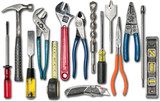 Group of construction tools on white