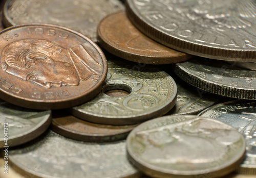 Macro shot of old coins
