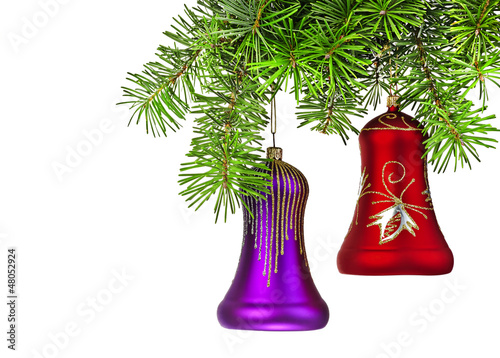 Christmas violet and red bells on new year tree
