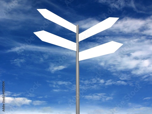 Signpost on beautiful background of blue sky. 3D render.
