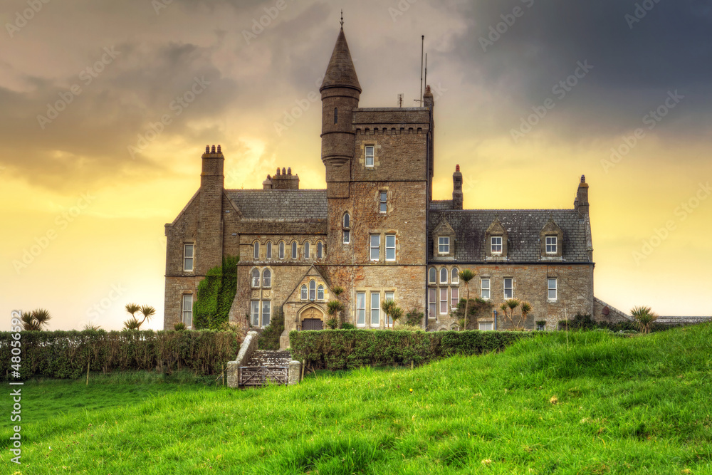 Classiebawn Castle at sunset in Co. Sligo, Ireland
