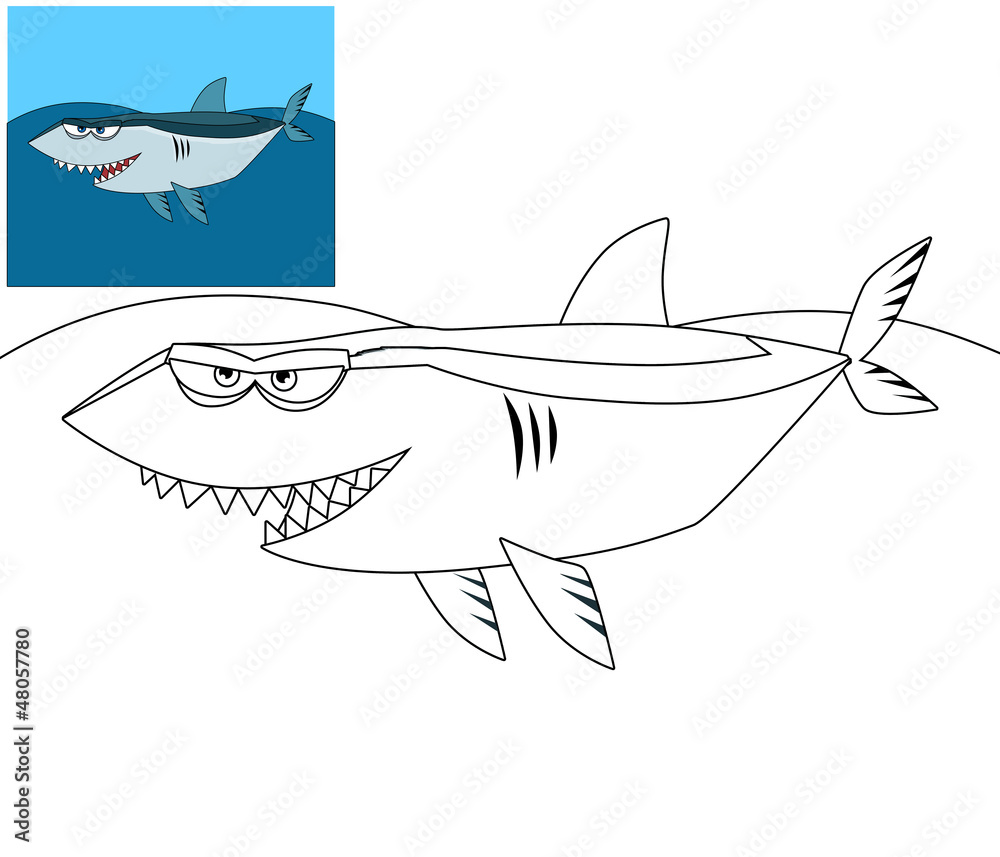 Fototapeta premium The coloring page - happy shark