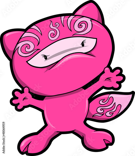 Cute Pink Fox Ninja Vector