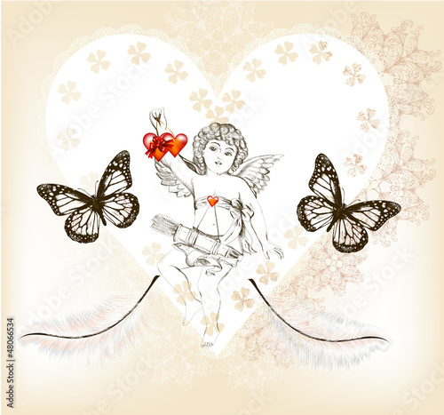 Vintage valentine card with amour and hearts from lace