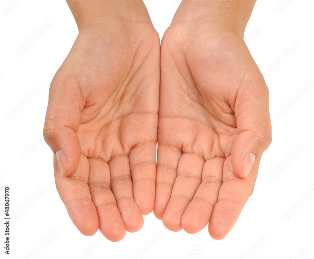 Beautiful cupped hands of young woman - cut out on white Beautiful cupped hands of young woman - cut out on white