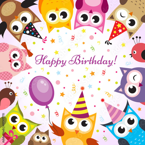 Birthday card with owls #48069778