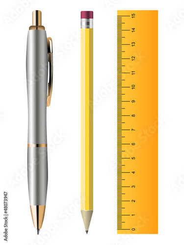 Pen, pencil and ruler