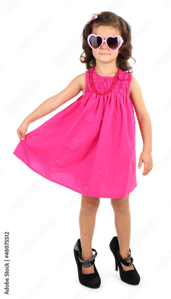 beautiful little girl with sunglasses isolated on white beautiful little girl with sunglasses isolated on white