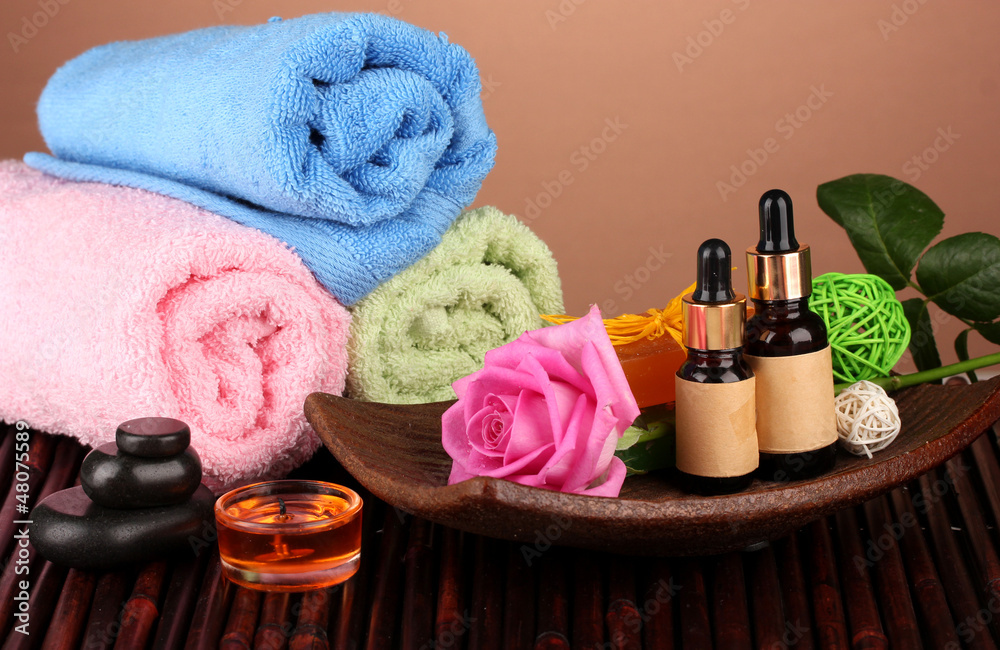spa setting on brown background spa setting on brown background