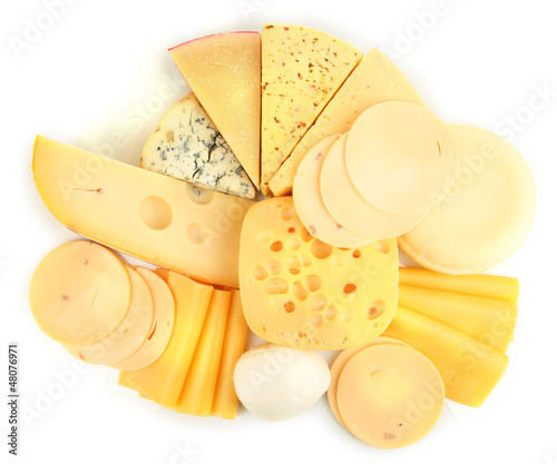 Various types of cheese isolated on white
